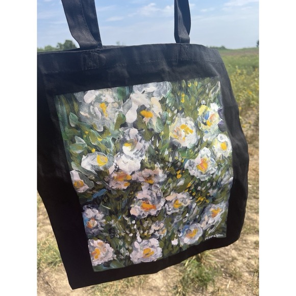Tote Bag For Shopping Hand Painted floral design - Picture 7 of 11